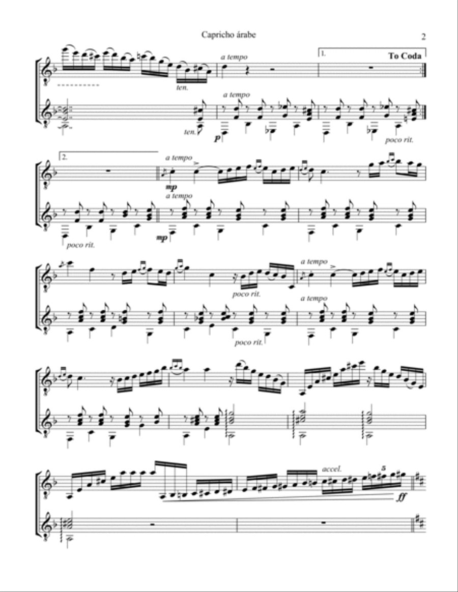 Capricho arabe/Capricho árabe for guitar duo Acoustic Guitar scores gallery preview page 3