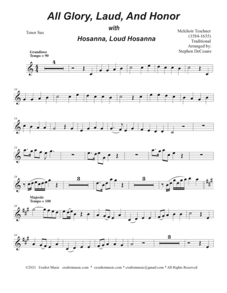 All Glory, Laud, And Honor (with "Hosanna, Loud Hosanna") (Tenor Saxophone and Organ) image number null