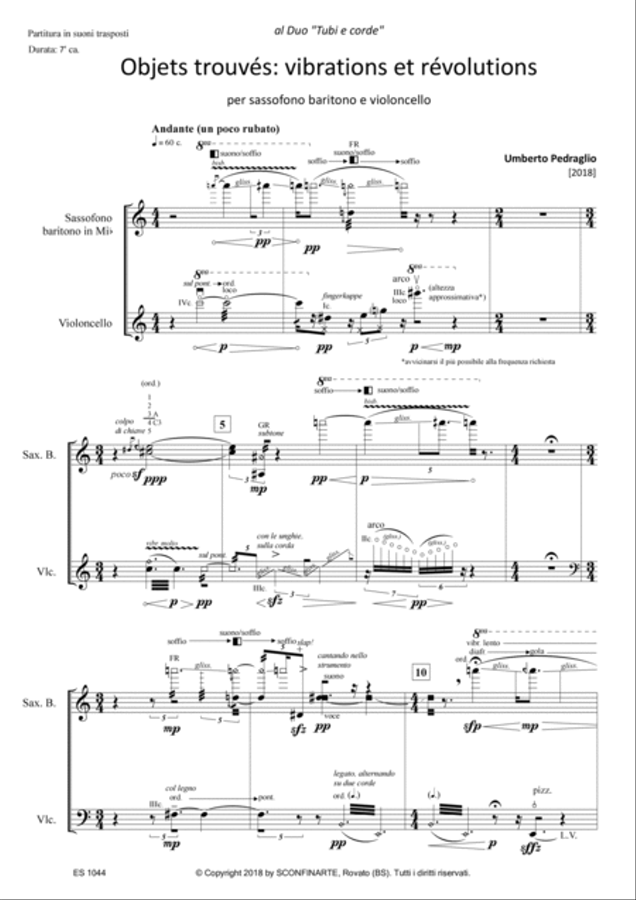 Umberto Pedraglio: OBJETS TROUVÉS: VIBRATIONS ET RÉVOLUTIONS (ES 1044) Baritone Saxophone scores gallery preview page 5