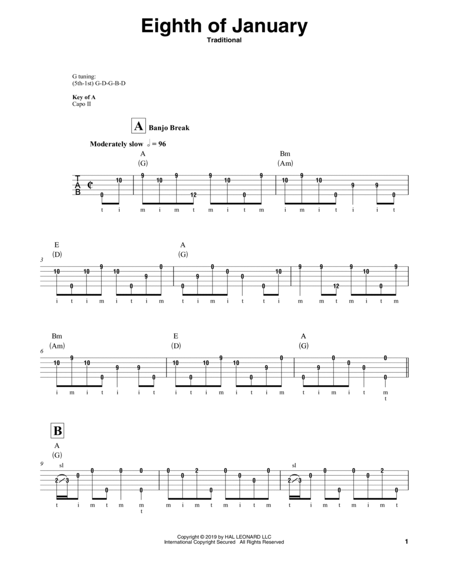 Eighth Of January Banjo scores gallery preview page 1