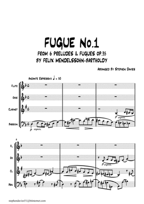 'Fugue No.1 From 6 Preludes & Fugues Op.35' by Felix Mendelssohn-Bartholdy for Woodwind Quartet.