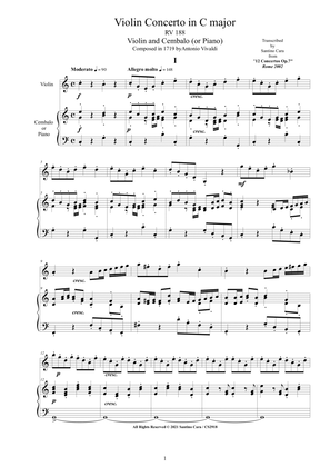 Book cover for Vivaldi - Violin Concerto No.2 in C major RV 188 Op.7 for Violin and Cembalo or Piano
