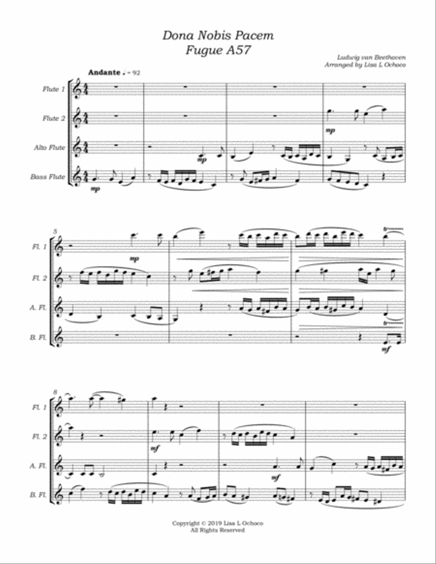 Dona Nobis Pacem A57 for Flute Quartet (2C, A, B) Flute Quartet scores gallery preview page 5