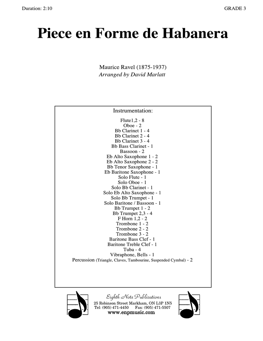 Piece en Forme de Habanera (Soloist and Concert Band): Score