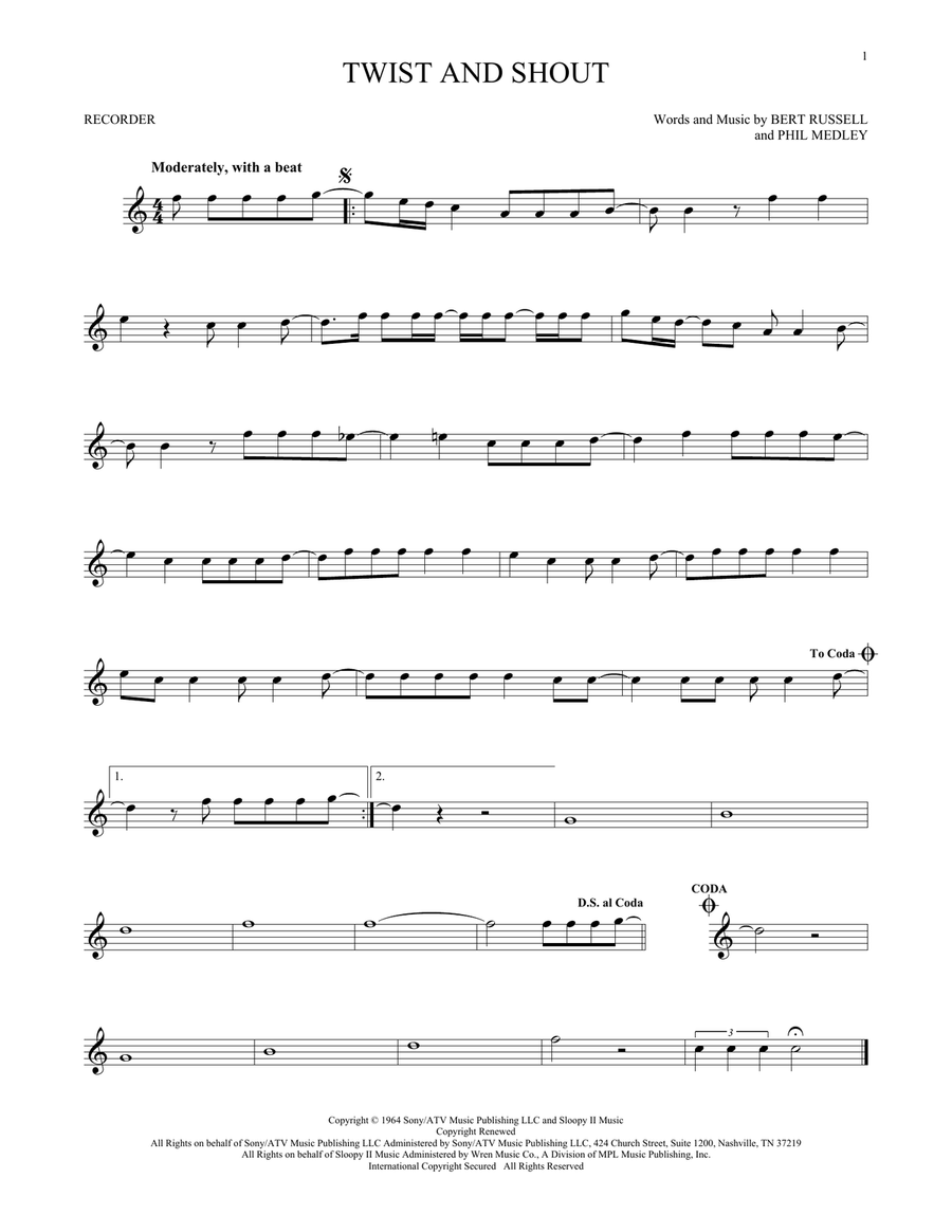 Twist And Shout Recorder scores gallery preview page 1