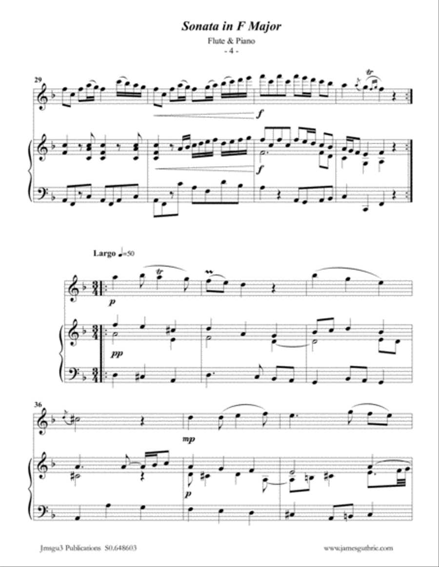 Telemann: Sonata in F Major for Flute & Piano Flute Solo scores gallery preview page 4