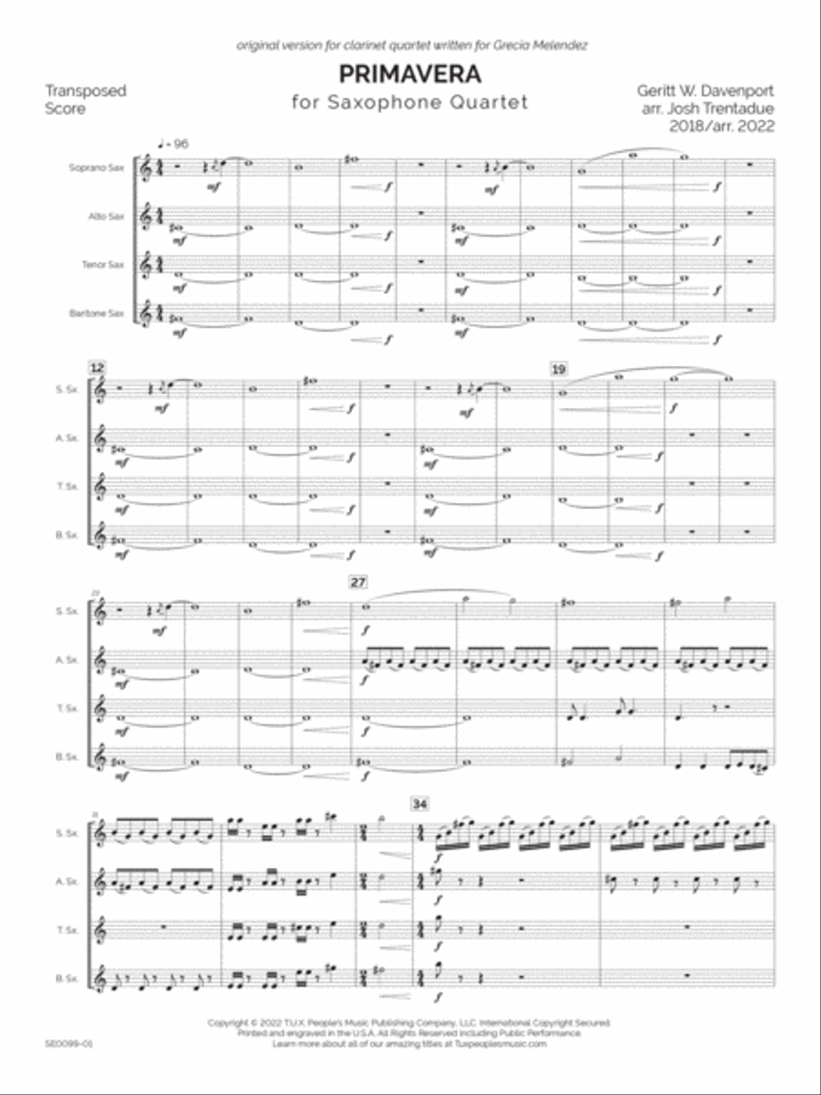 Primavera Saxophone Quartet scores gallery preview page 4