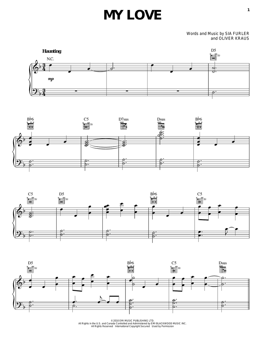 My Love Piano, Vocal, Guitar scores gallery preview page 1