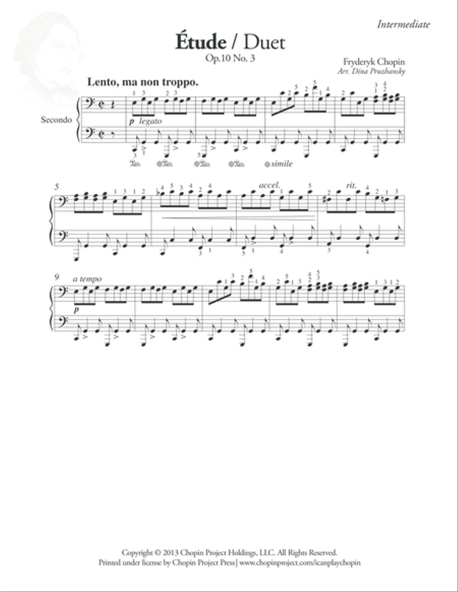 Etude Op. 10 No. 3 Duet, Secondo Piano Method scores gallery preview page 1