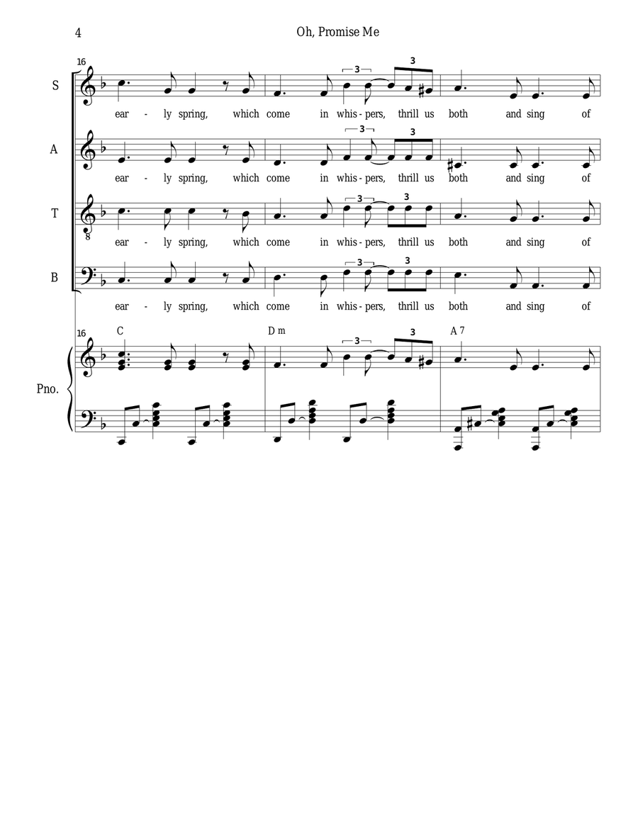 Oh, Promise Me (SATB) 4-Part scores gallery preview page 4