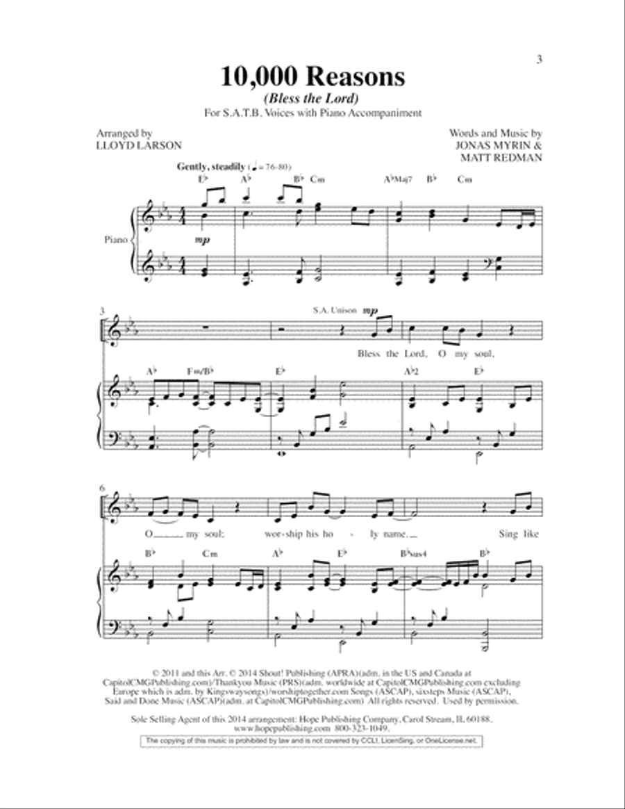 10,000 Reasons (Bless the Lord) 4-Part scores gallery preview page 3