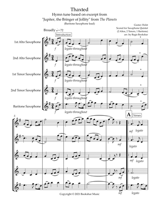 Thaxted (hymn tune based on excerpt from "Jupiter" from The Planets) (Bb) (Saxophone Quintet - 2 Alt