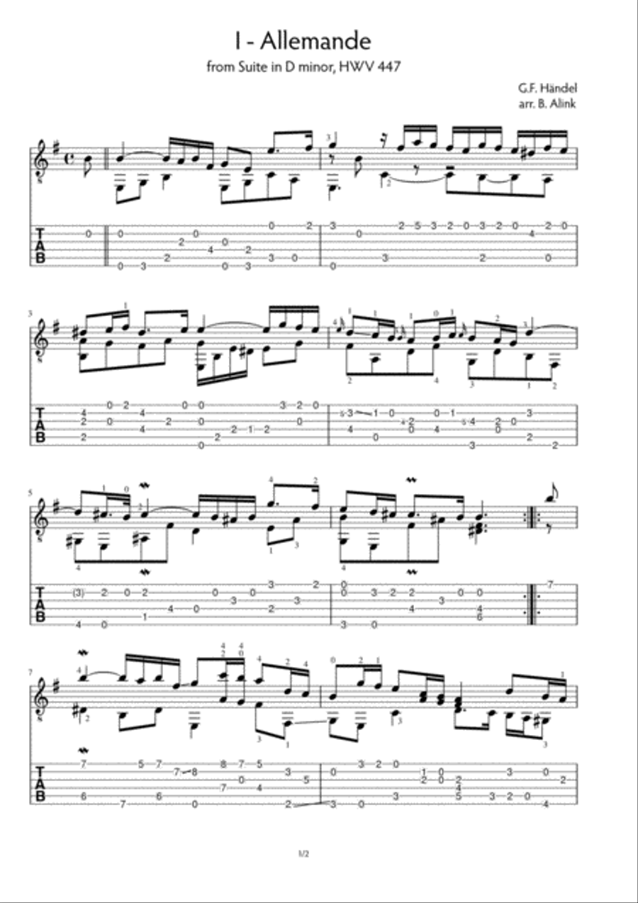 Suite in D minor, HWV 447 Classical Guitar scores gallery preview page 2