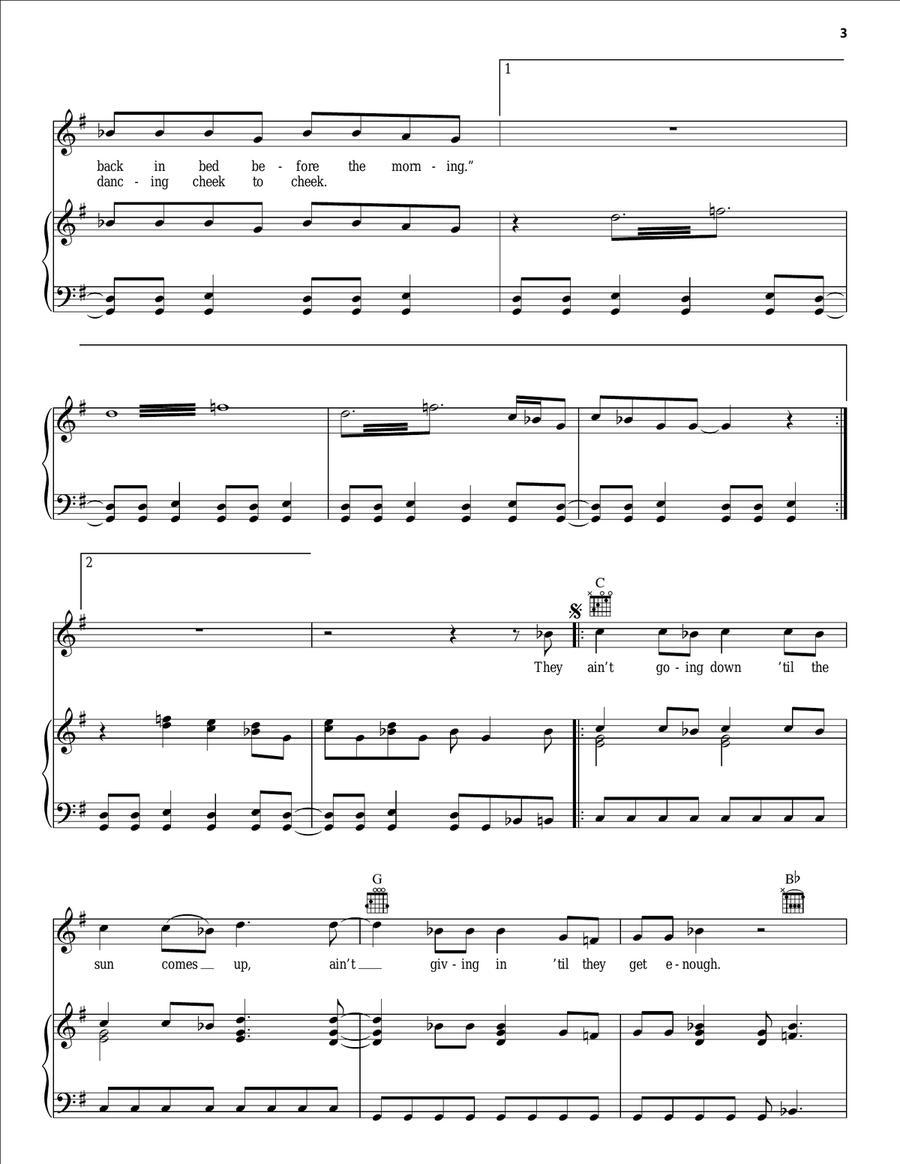 Ain't Goin' Down ('Til The Sun Comes Up) Piano, Vocal, Guitar scores gallery preview page 3