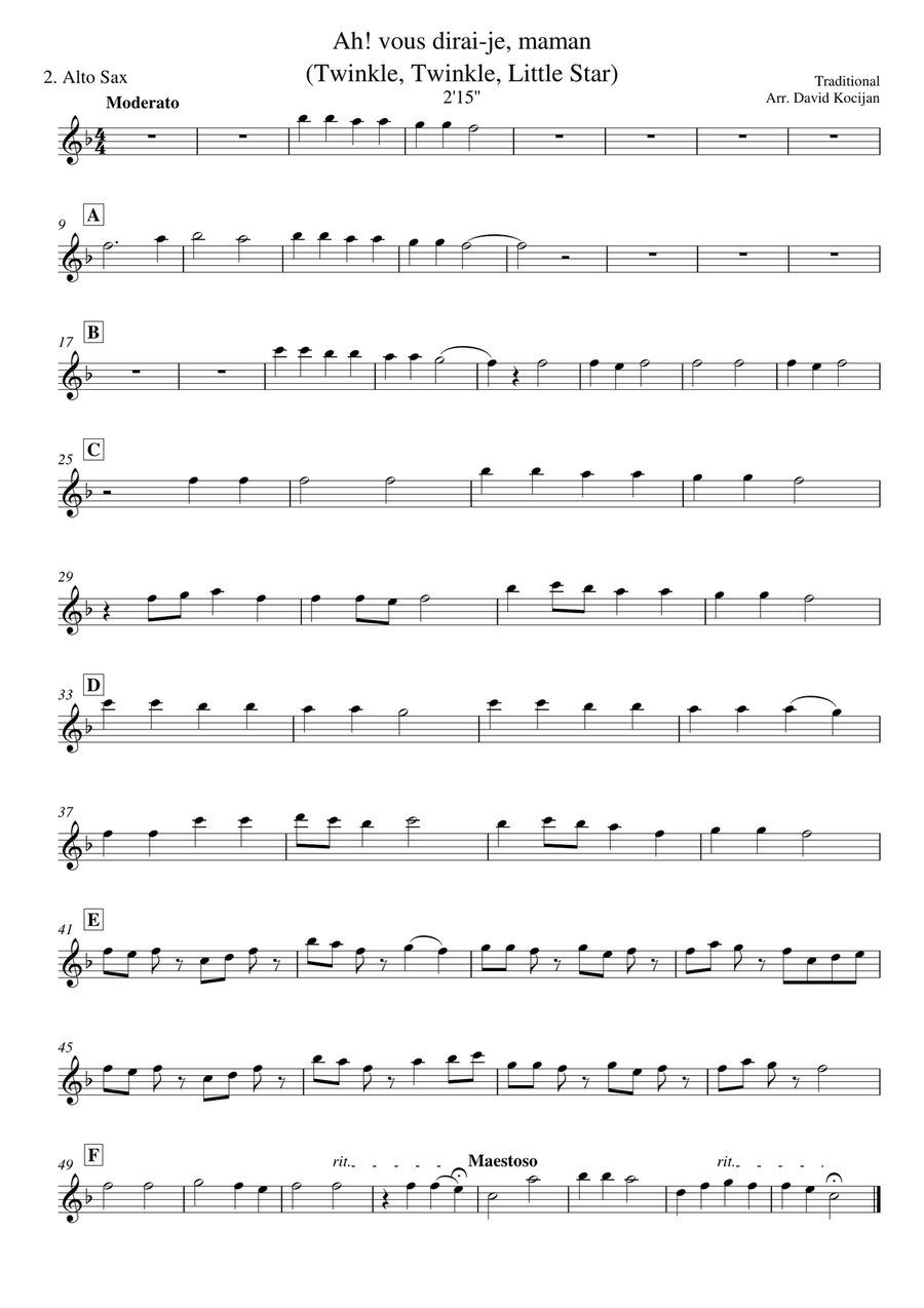 Twinkle, Twinkle, Little Star - Alto Saxophone Quartet Saxophone Quartet scores gallery preview page 2