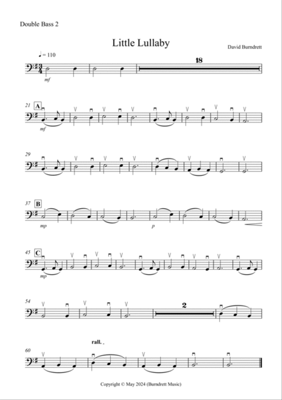 Little Lullaby for Beginning Double Bass Quartet Double Bass scores gallery preview page 5