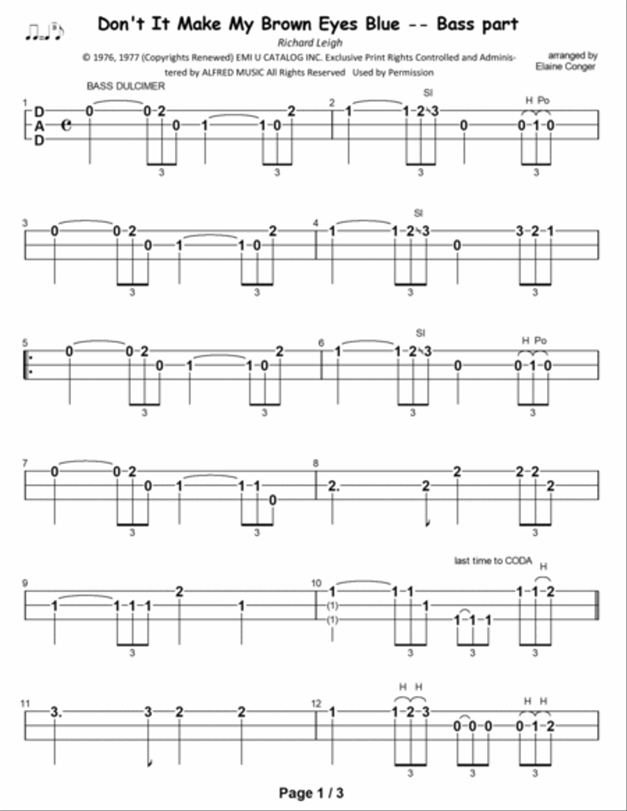 Don't It Make My Brown Eyes Blue Dulcimer scores gallery preview page 2