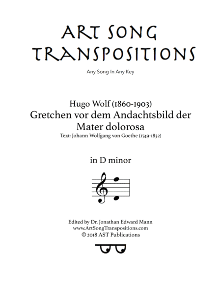 WOLF: Gretchen vor dem Andachtsbild der Mater dolorosa (transposed to D minor)