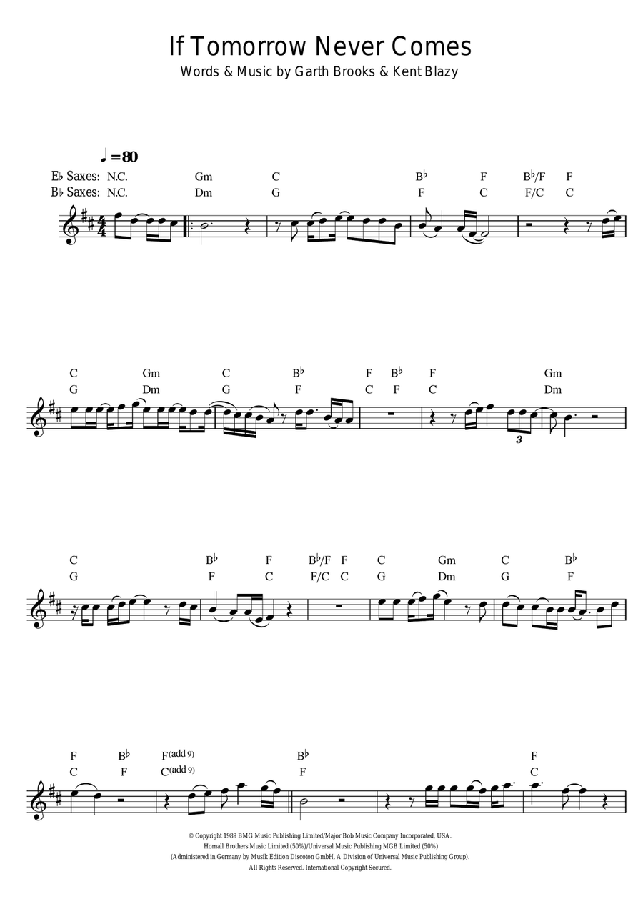 If Tomorrow Never Comes If Tomorrow Never Comes Saxophone Solo scores gallery preview page 1
