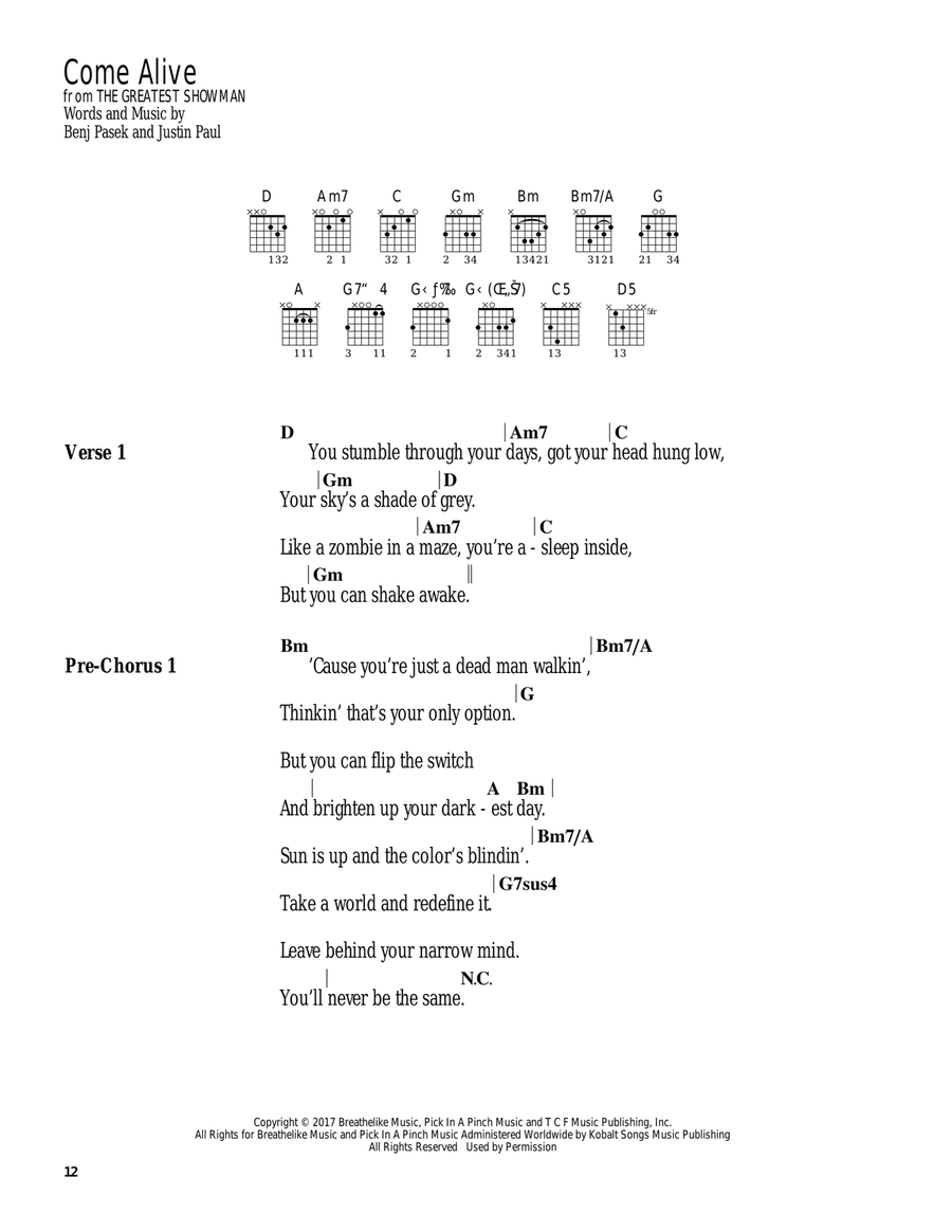 Come Alive (from The Greatest Showman) Guitar scores gallery preview page 1