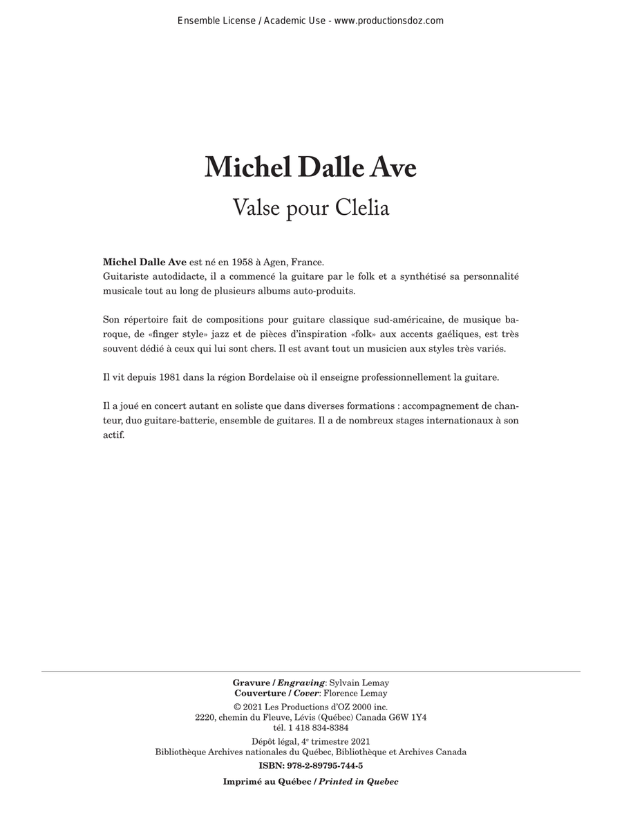 Valse pour Clelia Valse pour Clelia Classical Guitar scores gallery preview page 1