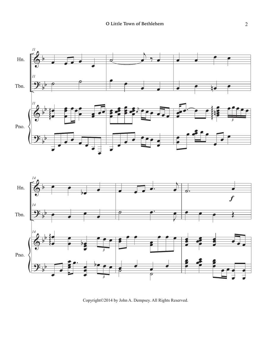 O Little Town of Bethlehem (Trio for Horn in F, Trombone and Piano) Brass Trio scores gallery preview page 6