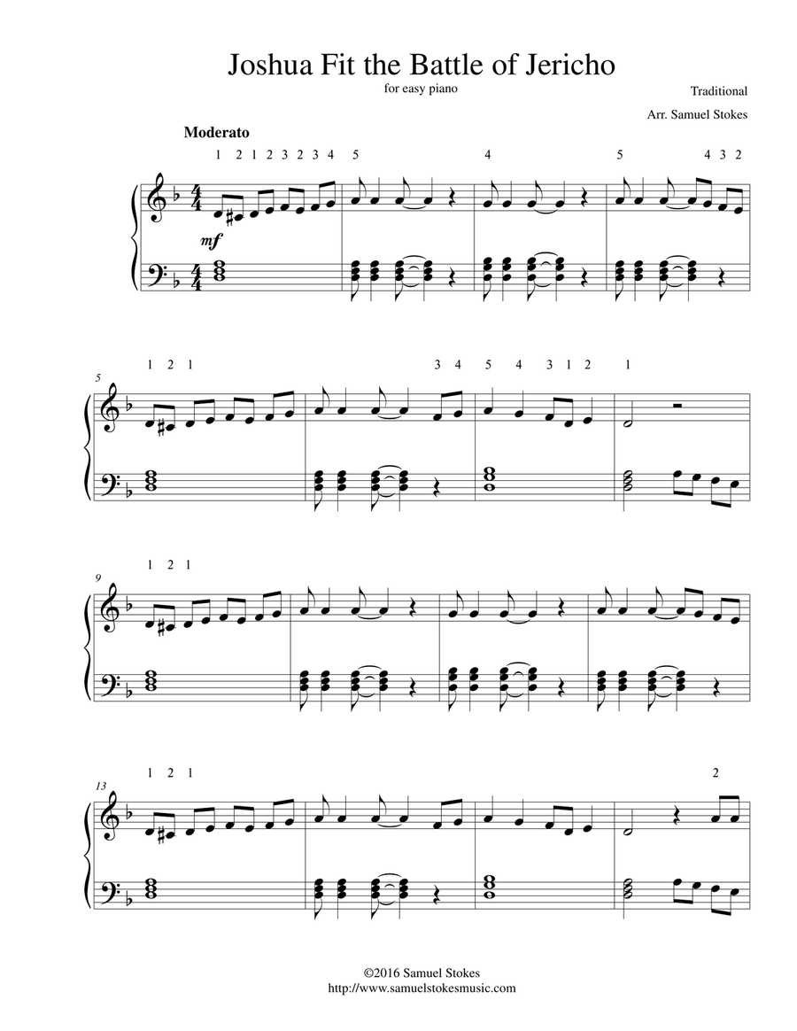 Joshua Fit the Battle of Jericho - for easy piano Easy Piano scores gallery preview page 1