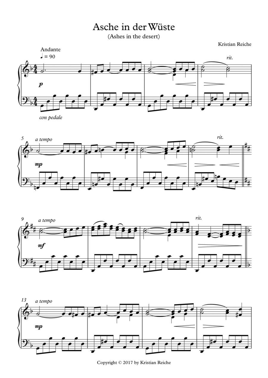 Asche in der Wüste (Ashes in the desert) Piano Solo scores gallery preview page 1