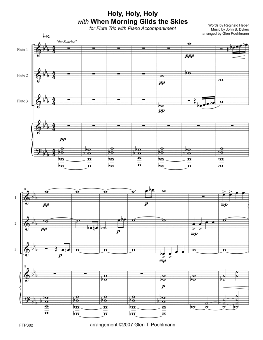 HOLY, HOLY, HOLY + WHEN MORNING GILDS THE SKIES - FLUTE TRIO with Piano Accompaniment Small Ensemble scores gallery preview page 1