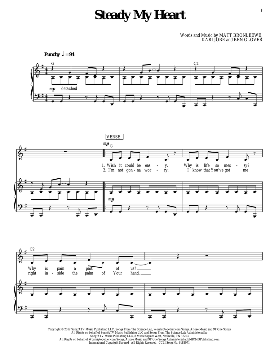 Steady My Heart Steady My Heart Piano, Vocal, Guitar scores gallery preview page 1