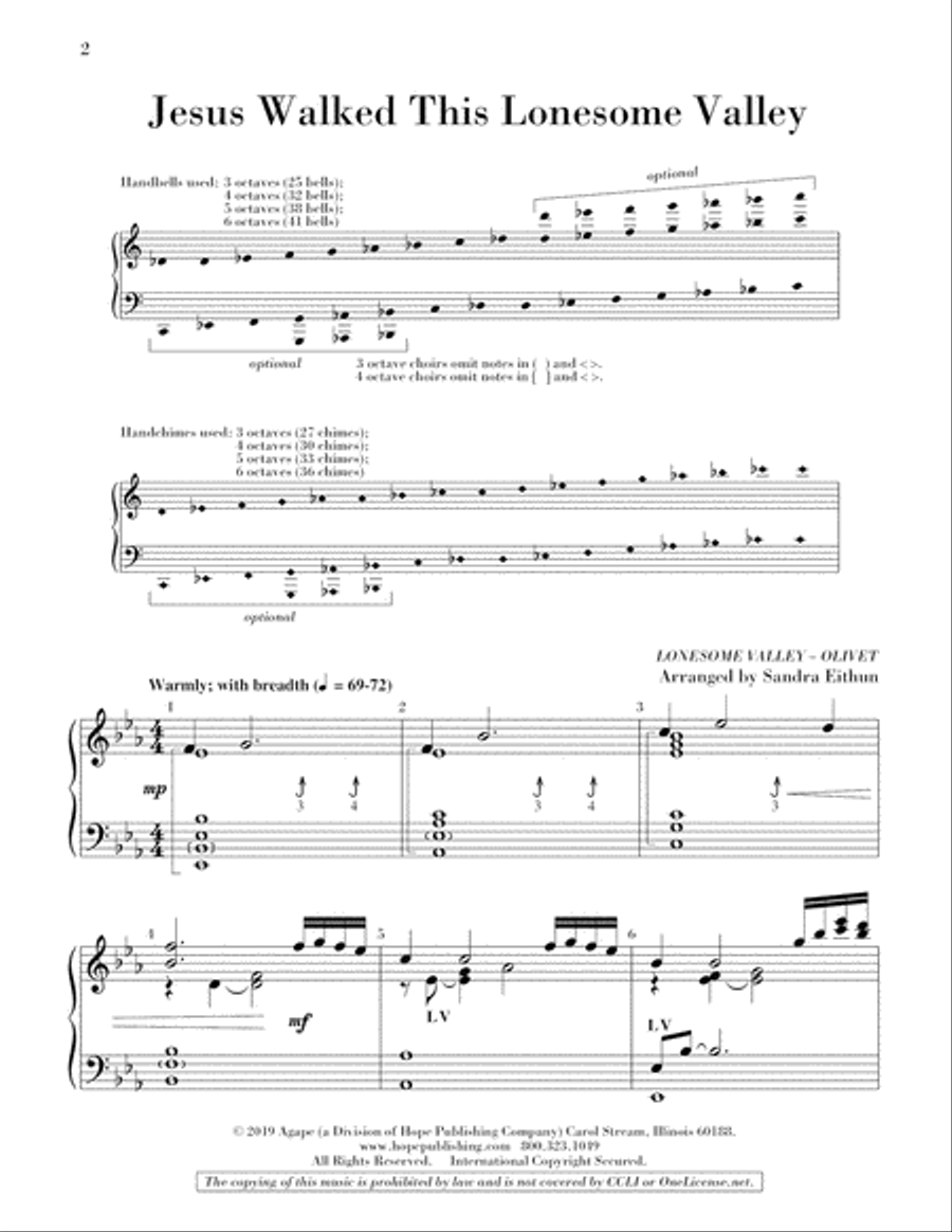 Jesus Walked This Lonesome Valley Handbell Choir scores gallery preview page 2