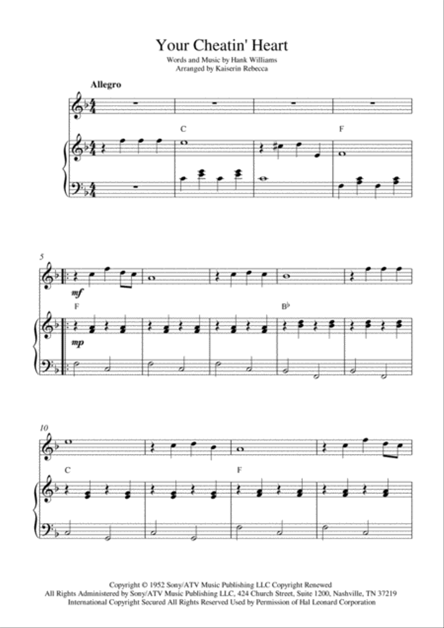 Your Cheatin' Heart Piano scores gallery preview page 1
