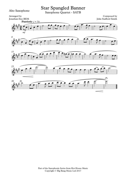 Star Spangled Banner - Saxophone Quartet SATB image number null