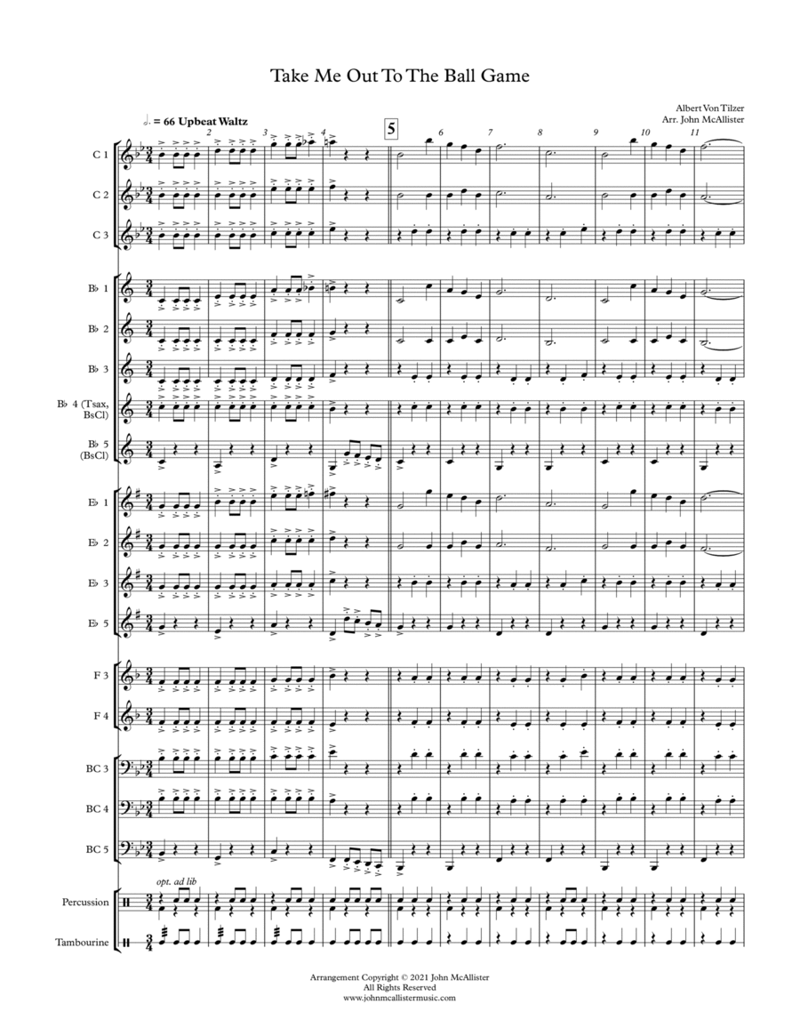 Take Me Out to the Ball Game - Adaptable Quintet Concert Band scores gallery preview page 1