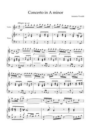 Book cover for Vivaldi - Concerto in A minor RV 356 (Allegro) for violin and piano