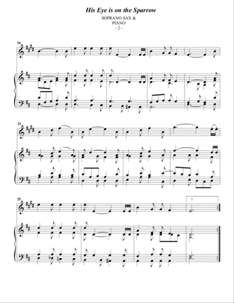 Gabriel: His Eye Is On The Sparrow for Soprano Sax & Piano Soprano Saxophone scores gallery preview page 2