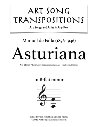 Book cover for DE FALLA: Asturiana (transposed to B-flat minor)