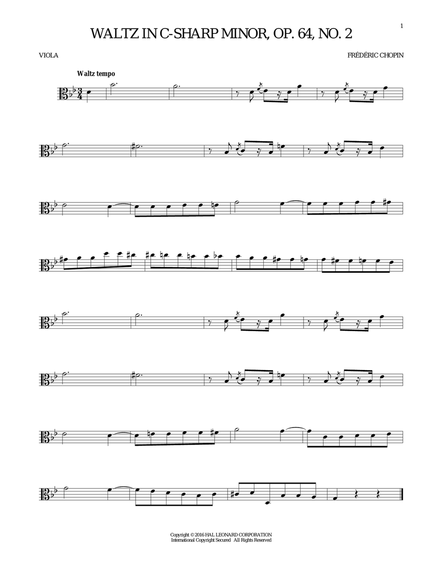 Waltz In C-Sharp Minor, Op. 64, No. 2 Viola Solo scores gallery preview page 1