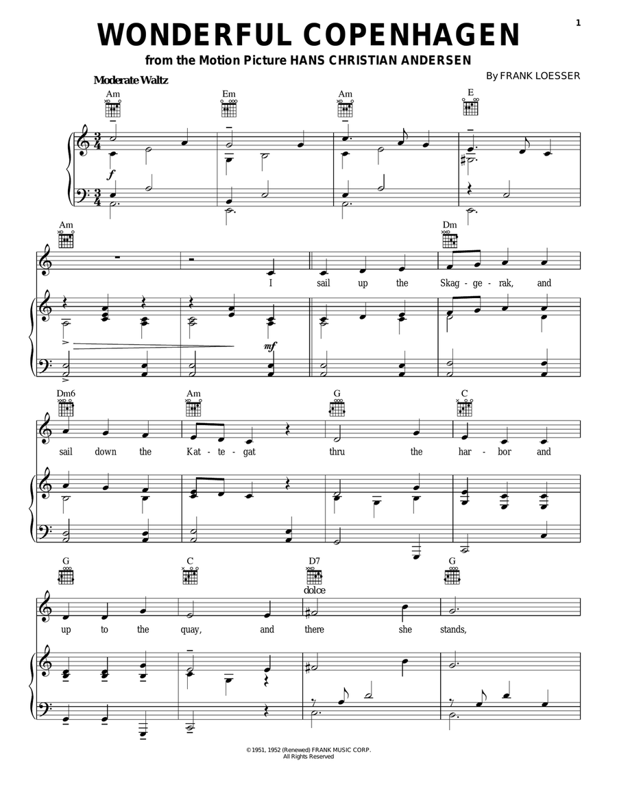 Wonderful Copenhagen Wonderful Copenhagen Piano, Vocal, Guitar scores gallery preview page 1