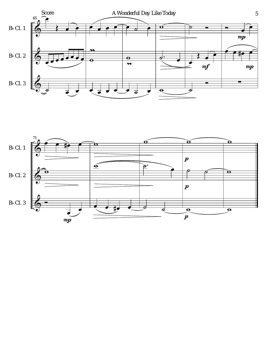 A Wonderful Day Like Today Woodwind Trio scores gallery preview page 5