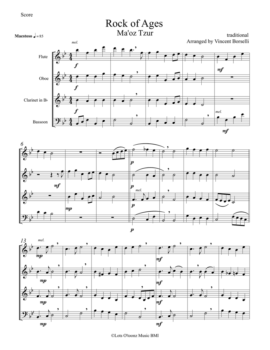 Rock of Ages (Ma'oz Tzur) Woodwind Quartet scores gallery preview page 1