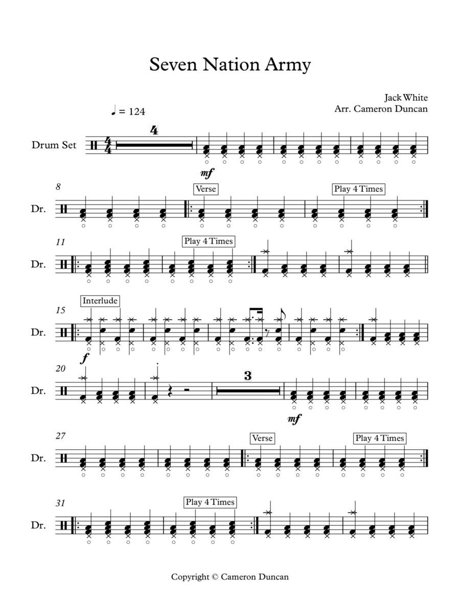 Seven Nation Army Drum Set scores gallery preview page 1