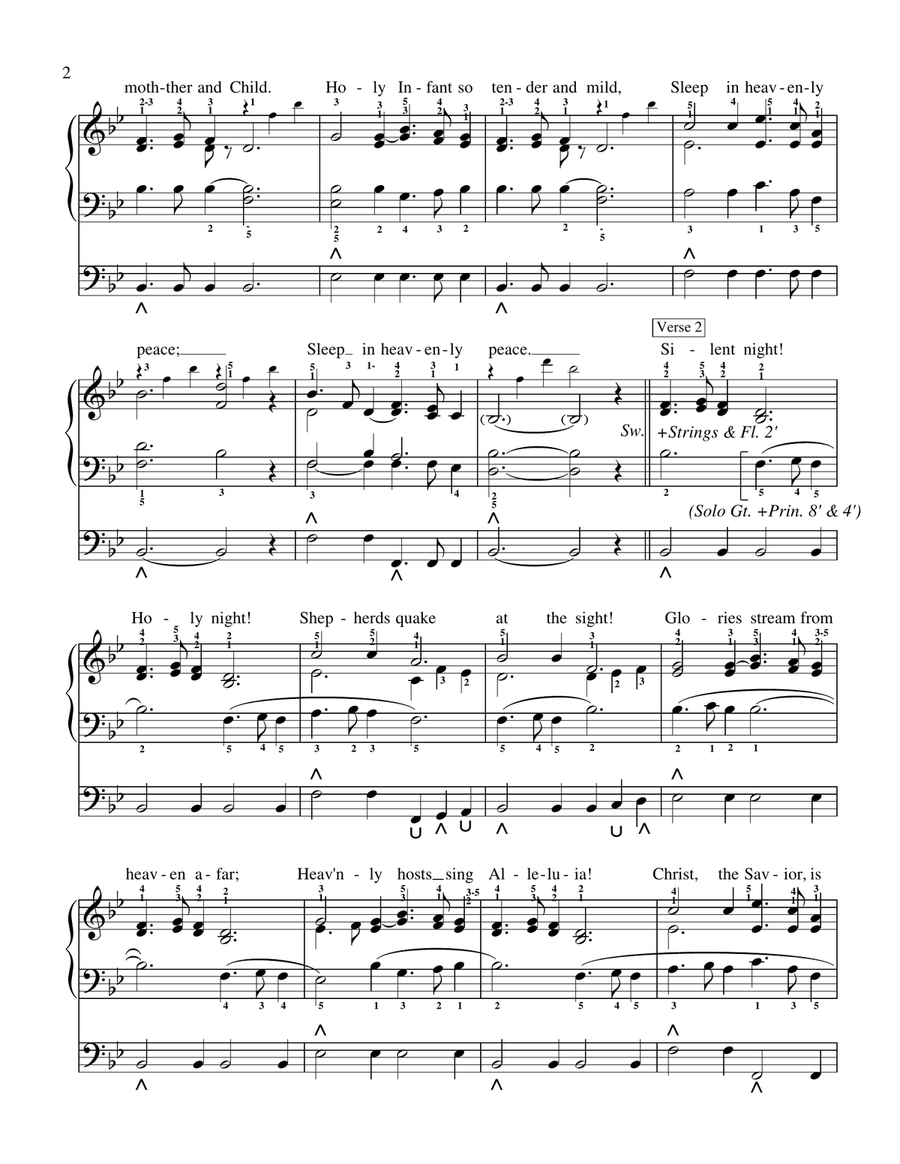 Silent Night (Stille Nacht) ORGAN SOLO or CONGREGATIONAL ACCOMPANIMENT Organ Solo scores gallery preview page 2