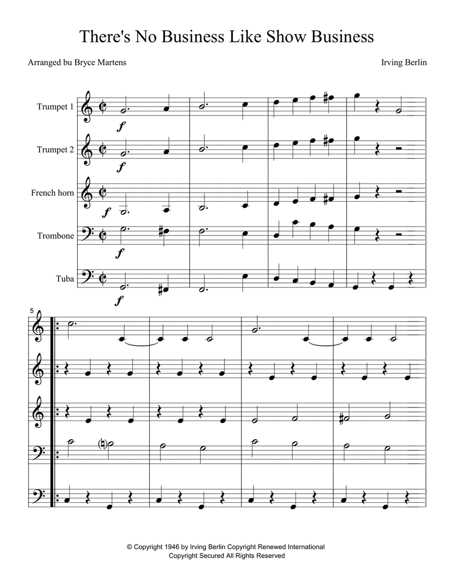 There's No Business Like Show Business Brass Quintet scores gallery preview page 1