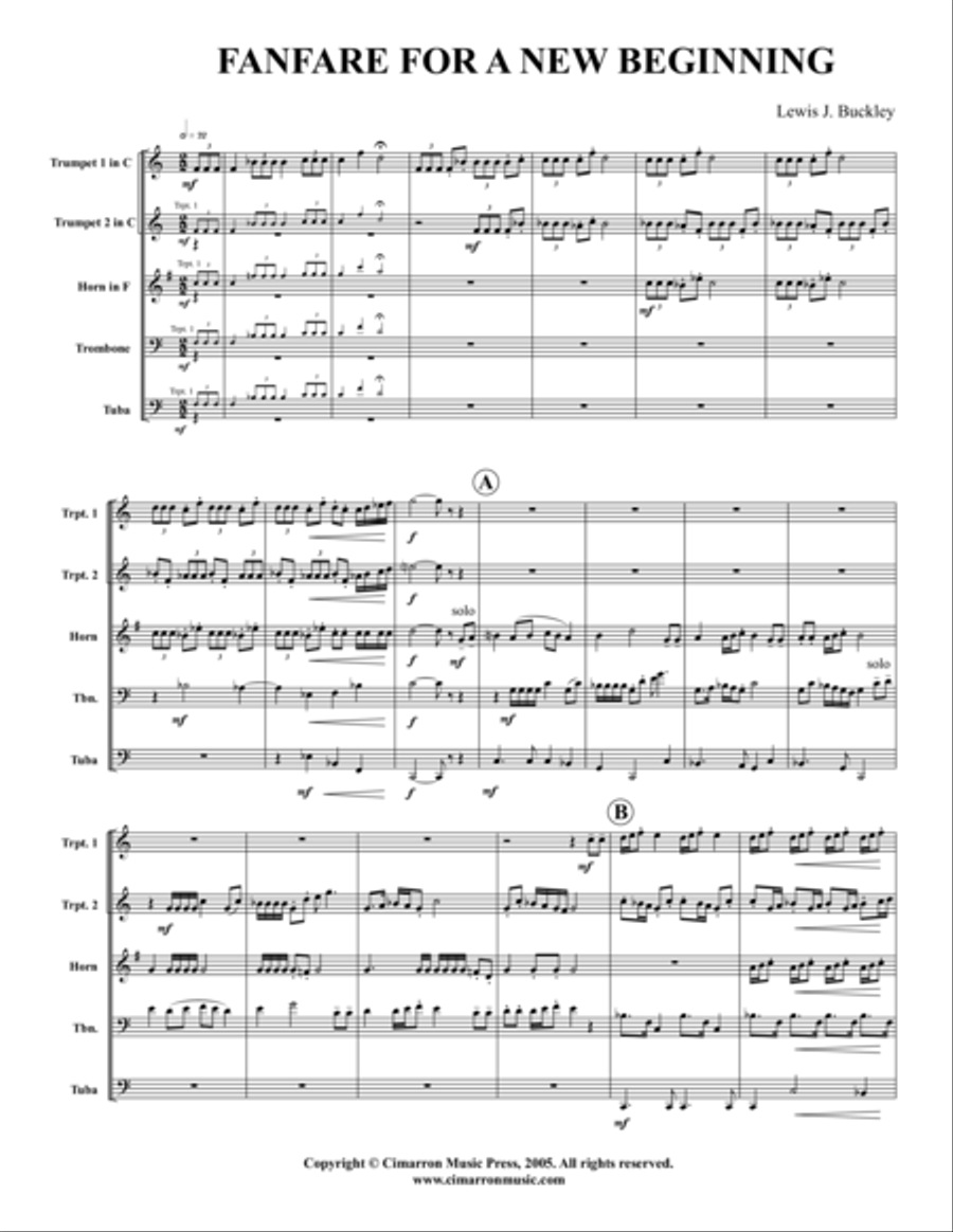 Fanfare for a New Beginning Brass Quintet scores gallery preview page 1