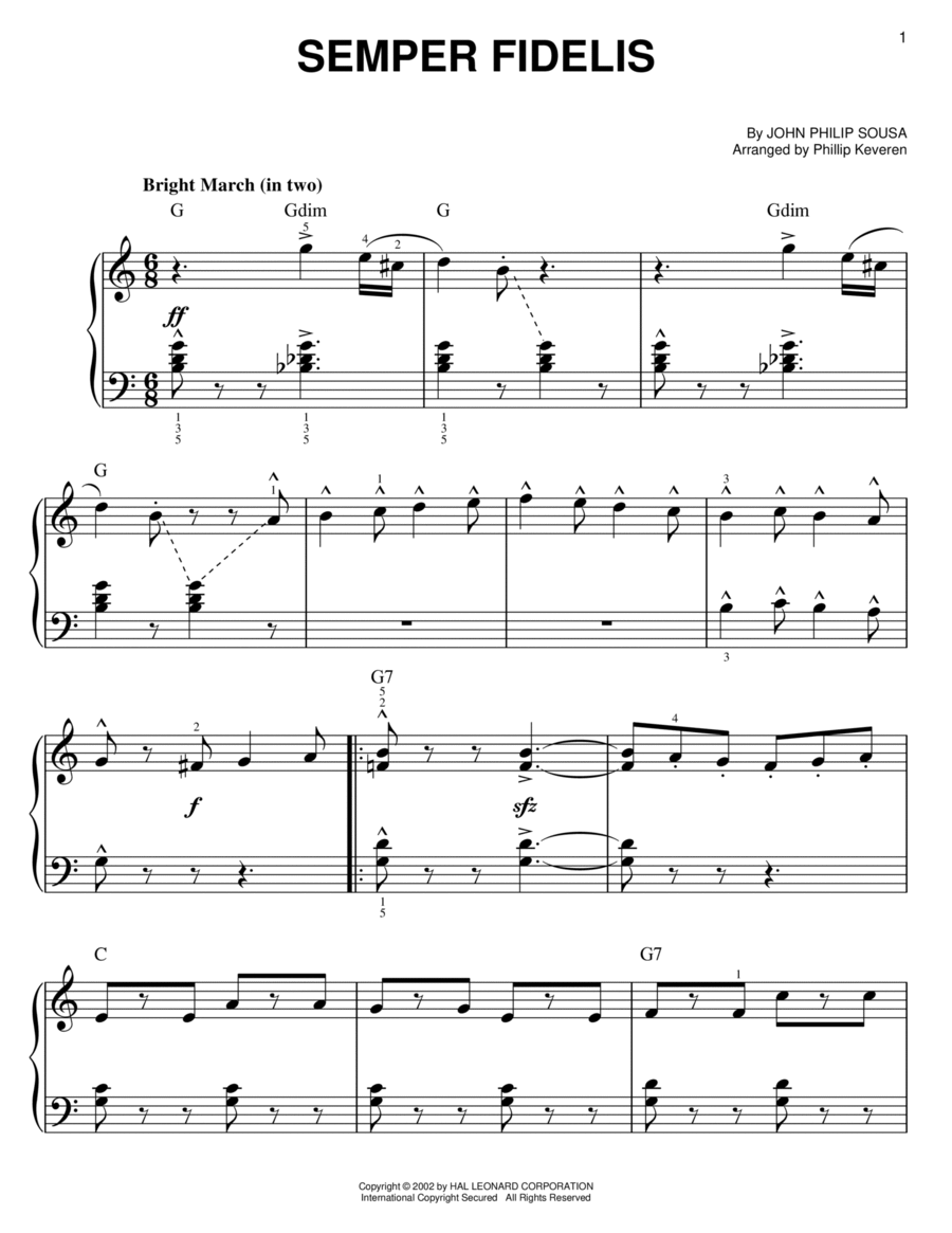 Semper Fidelis (arr. Phillip Keveren) Easy Piano scores gallery preview page 1