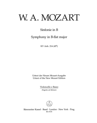 Book cover for Symphony B flat major, KV Anh. 214 (45b)