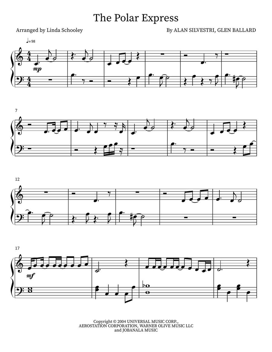 The Polar Express Easy Piano scores gallery preview page 1