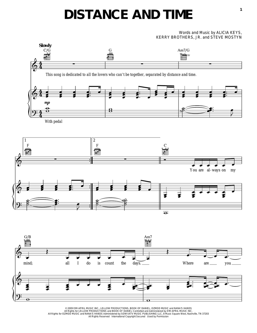 Distance And Time Piano, Vocal, Guitar scores gallery preview page 1