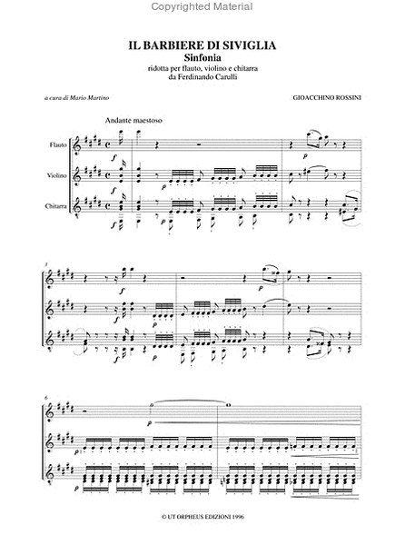 Il Barbiere di Siviglia. Sinfonia transcribed by Ferdinando Carulli for Flute, Violin and Guitar
